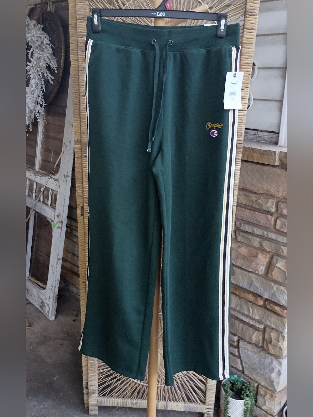 NWT Champion Women's Dark Green Wide Leg Side-Stripe Track Pants_M